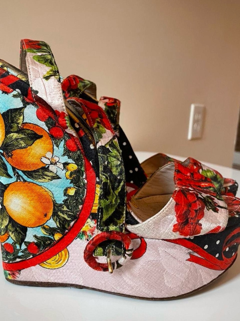 Dolce & Gabbana Brocade Platform Wedge Sandals Sicilian Print Size 8